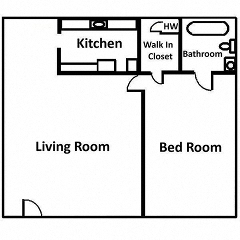 Floor plan for 1 bed, 1 bath, 585 sqft